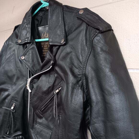 Vtg 1990s L.A. ROXX Cafe Racer Motorcycle Leather Bomber Jacket Coat Mens 42 - Picture 4 of 10